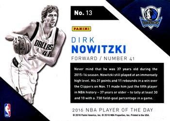 2015-16 Panini Player of the Day #13 Dirk Nowitzki Back