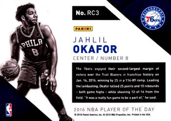 2015-16 Panini Player of the Day - Rookies #RC3 Jahlil Okafor Back