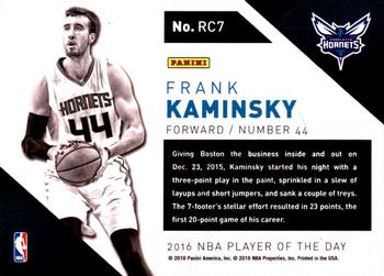 2015-16 Panini Player of the Day - Rookies #RC7 Frank Kaminsky Back