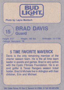 1988-89 Big League Cards Bud Light Dallas Mavericks #NNO Brad Davis Back