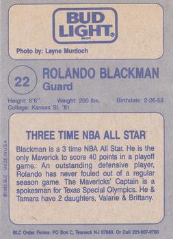 1988-89 Big League Cards Bud Light Dallas Mavericks #NNO Rolando Blackman Back