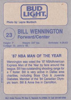 1988-89 Big League Cards Bud Light Dallas Mavericks #NNO Bill Wennington Back