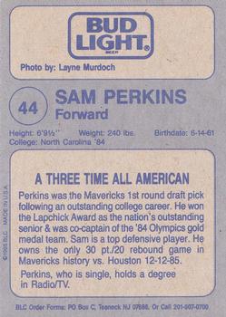 1988-89 Big League Cards Bud Light Dallas Mavericks #NNO Sam Perkins Back