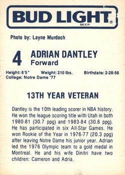 1988-89 Bud Light Dallas Mavericks #NNO Adrian Dantley Back