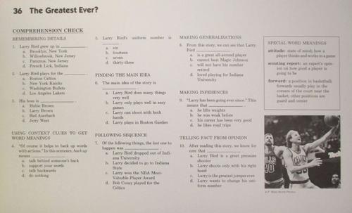 1987 NBA Pro Basketball Reading Kit #36 Larry Bird Back