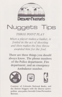 1983-84 Denver Nuggets Police #NNO Carl Scheer Back