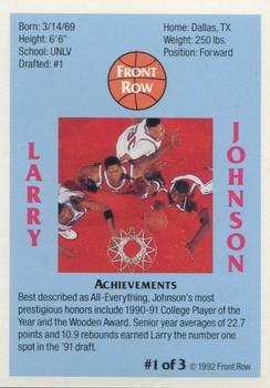 1992 Front Row Holograms #1 Larry Johnson Back