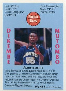 1992 Front Row Holograms #3 Dikembe Mutombo Back