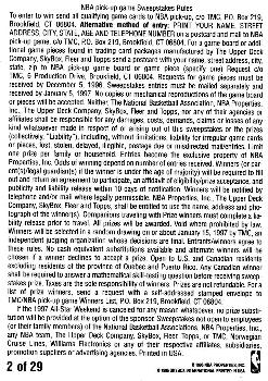 1996-97 SkyBox Premium - NBA Pick-Up Game Sweepstakes Stickers #2 Boston Celtics Back