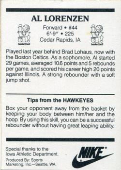1987-88 Iowa Hawkeyes #NNO Al Lorenzen Back