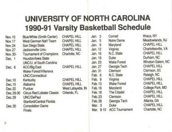 1990-91 North Carolina Tar Heels Schedules #NNO Rick Fox Back