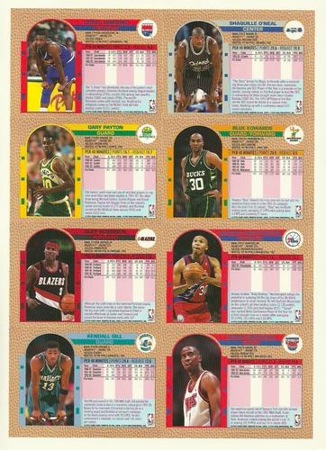 1992-93 Fleer NBA Rising Star Golden Magazine Perforated - Sheets #NNO Kenny Anderson / Clarence Weatherspoon / Blue Edwards / Shaquille O'Neal / Kendall Gill / Cliff Robinson / Gary Payton / Lionel Simmons Back