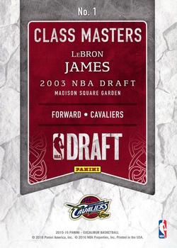 2015-16 Panini Excalibur - Class Masters #1 LeBron James Back
