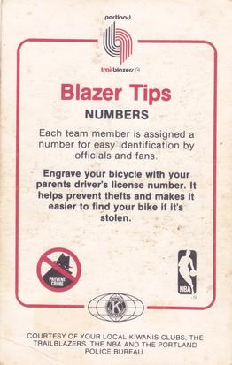 1981-82 Portland Trail Blazers Police #NNO Jim Paxson Back