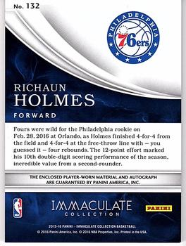 2015-16 Panini Immaculate Collection #132 Richaun Holmes Back