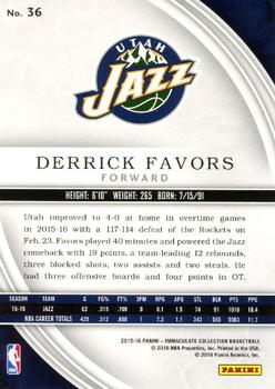 2015-16 Panini Immaculate Collection #36 Derrick Favors Back