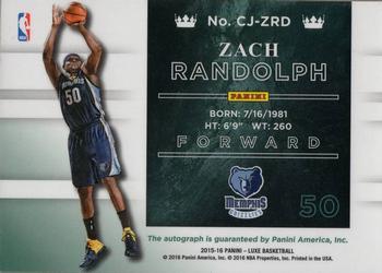 2015-16 Panini Luxe - Crown Jewels Autographs #CJ-ZRD Zach Randolph Back