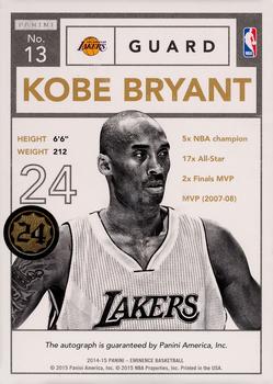 2014-15 Panini Eminence - Gold #13 Kobe Bryant Back