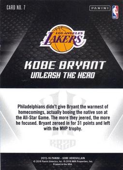 2015-16 Panini Kobe Bryant HeroVillain - Gold 24 #7 Kobe Bryant Back