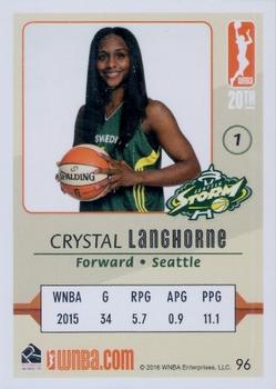 2016 Rittenhouse WNBA #96 Crystal Langhorne Back
