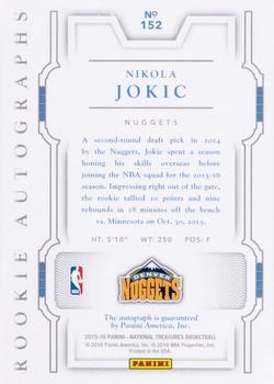 2015-16 Panini National Treasures - Rookie Autographs Silver #152 Nikola Jokic Back