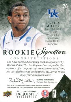 2012-13 Upper Deck Exquisite - Rookie Signatures Silver Spectrum #78 Darius Miller Back