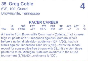 1990-91 Murray State Racers #4 Greg Coble Back