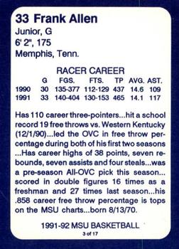 1991-92 Murray State Racers #3 Frank Allen Back