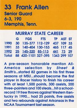 1992-93 Murray State Racers #NNO Frank Allen Back