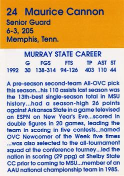 1992-93 Murray State Racers #NNO Maurice Cannon Back