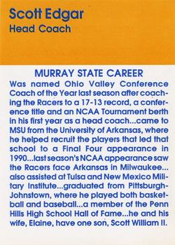 1992-93 Murray State Racers #NNO Scott Edgar Back
