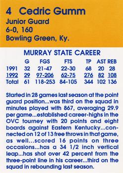 1992-93 Murray State Racers #NNO Cedric Gumm Back