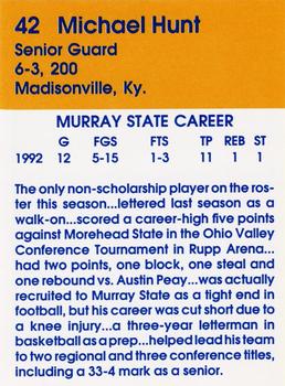 1992-93 Murray State Racers #NNO Michael Hunt Back