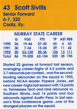 1992-93 Murray State Racers #NNO Scott Sivills Back