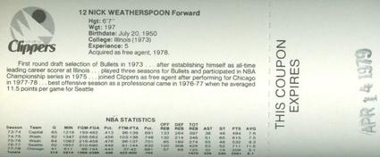 1978-79 Handyman San Diego Clippers #NNO Nick Weatherspoon Back