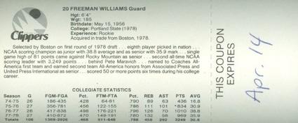 1978-79 Handyman San Diego Clippers #NNO Freeman Williams Back
