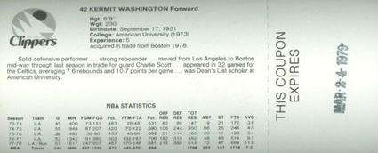 1978-79 Handyman San Diego Clippers #NNO Kermit Washington Back