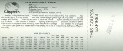 1978-79 Handyman San Diego Clippers #NNO Kevin Kunnert Back