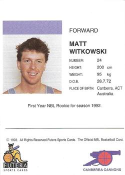 1992 Futera NBL #NNO Matt Witkowski Back