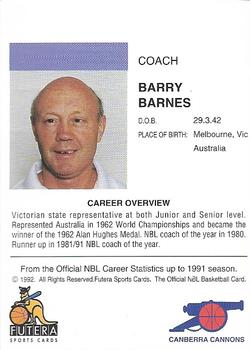 1992 Futera NBL #NNO Barry Barnes Back