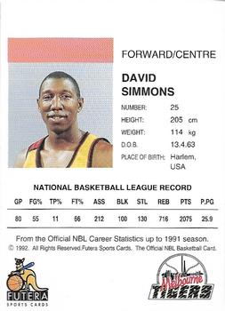 1992 Futera NBL #NNO David Simmons Back