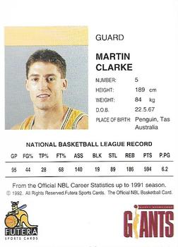 1992 Futera NBL #NNO Martin Clarke Back