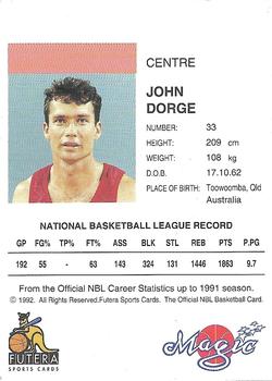 1992 Futera NBL #NNO John Dorge Back