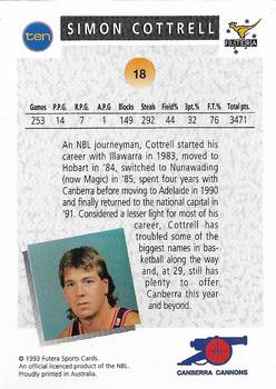 1993 Futera Australian NBL #18 Simon Cottrell Back