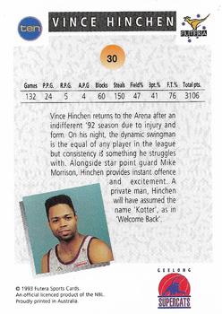 1993 Futera Australian NBL #30 Vince Hinchen Back