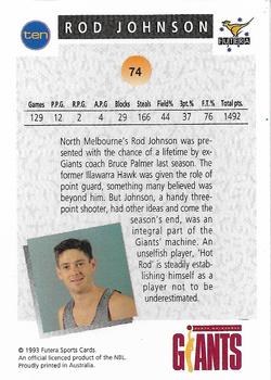 1993 Futera Australian NBL #74 Rod Johnson Back