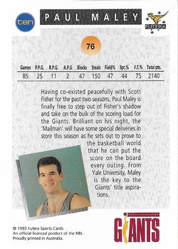 1993 Futera Australian NBL #76 Paul Maley Back