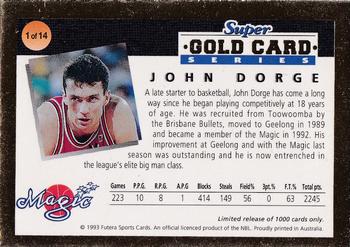 1993 Futera Australian NBL - Super Gold Card Series #1 John Dorge Back