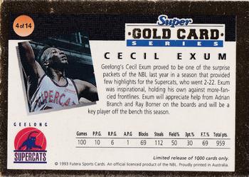 1993 Futera Australian NBL - Super Gold Card Series #4 Cecil Exum Back