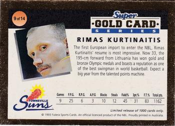 1993 Futera Australian NBL - Super Gold Card Series #9 Rimas Kurtinaitias Back